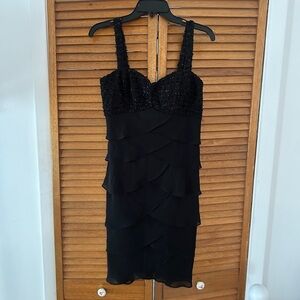 S.L Fashions Women’s Black Ruffle Midi Casual Dress Sz 6P